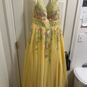 Yellow Floral Embroidered Gown